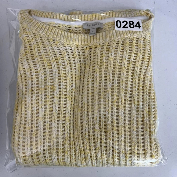 Talbots Womens M Yellow Open Weave Knit Pullover Crewneck  Sweater Minimalist - Picture 11 of 11